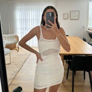 Zara Crochet Knit Mini Dress Ecru White  Size Small